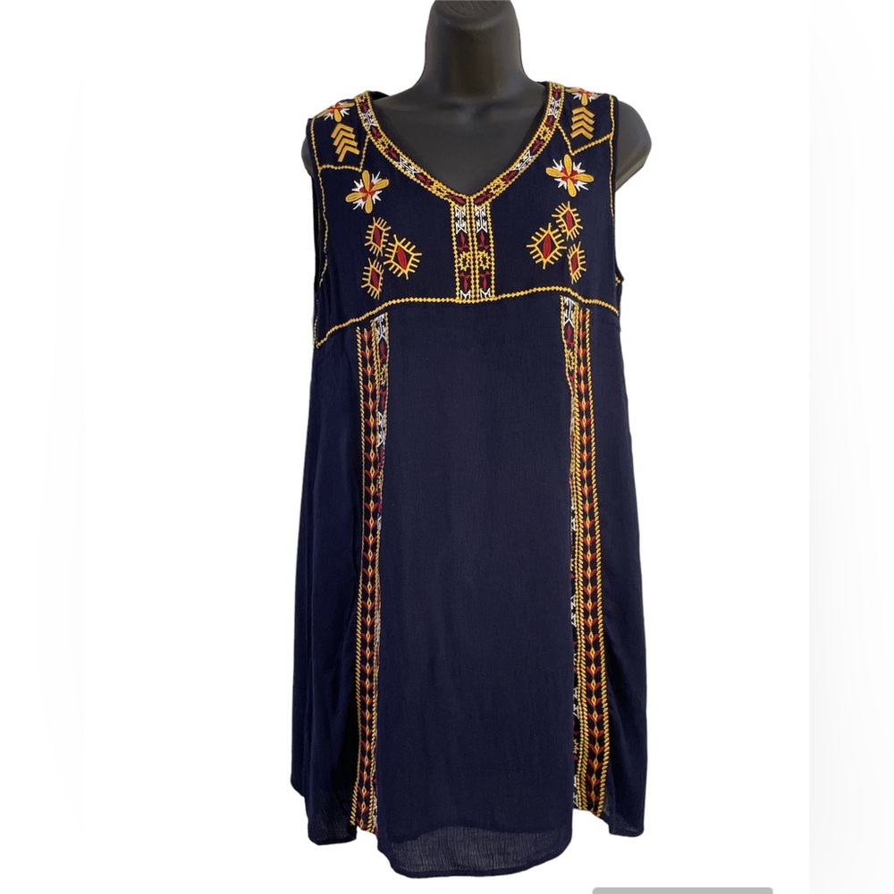 TMHL boho tribal embroidered sleeveless sheer lightweight tank mini midi dress